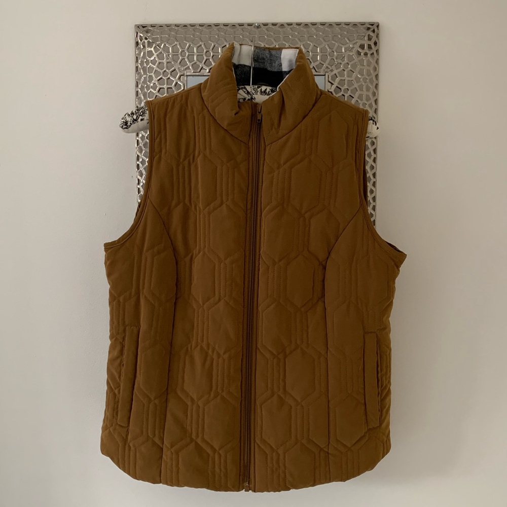 Camel Colored Vest with Buffalo Check Inside